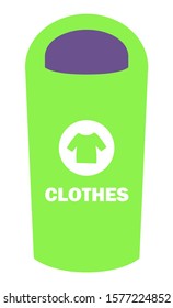 Clothes container to throw waste vector, flat style dustbin with sign of sorting disposal. Environmental protection and recycling of rubbish or litter