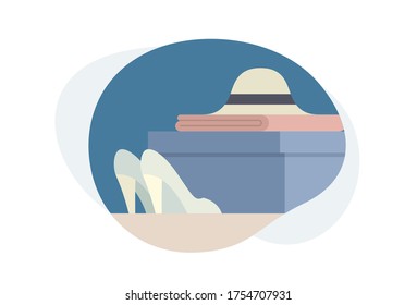 Clothes design elements on various shape background. Vector flat cartoon illustration.
