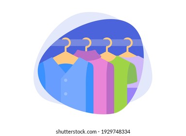 Clothes design elements on various shape background. Vector flat cartoon illustration EPS10
