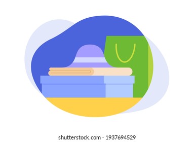 Clothes design elements on various shape background. Vector flat cartoon illustration. EPS10