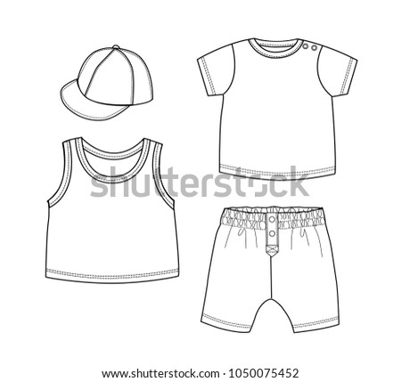boy clothes design template setvest t shirtpants and cap