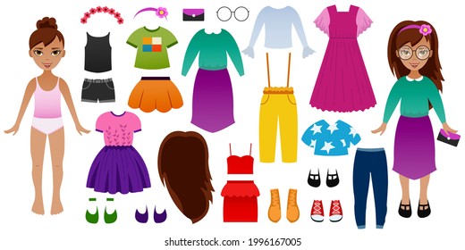 Clothes for the doll. Dressing up the girl. Girl's wardrobe. Paper doll