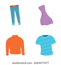 Roupas doar ícones definir desenho animado vetor. Ajuda para pessoas pobres. Conceito de voluntariado e caridade