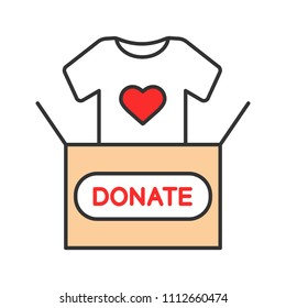 Clothes Donating Color Icon. Donation Box With T-shirt. Used Clothes. Charity. Isolated Vector Illustration