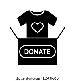 Clothes Donating Glyph Icon. Charity Silhouette Symbol. Donation Box With T-shirt. Used Clothes. Negative Space. Vector Isolated Illustration