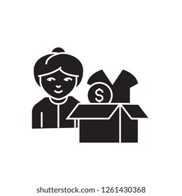 Clothes donation black vector concept icon. Clothes donation flat illustration, sign