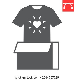 Clothes donation glyph icon, humanitarian and clothing, donation box with t-shirt vector icon, vector graphics, editable stroke solid sign, eps 10.