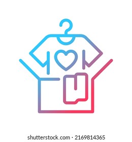 Clothes donation gradient linear vector icon. Donating unwanted old clothing. Give away goods for free. Textile waste. Thin line color symbol. Modern style pictogram. Vector isolated outline drawing
