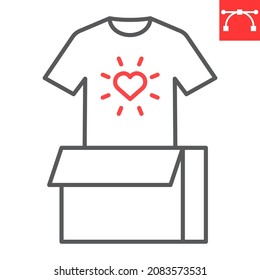 Clothes donation line icon, humanitarian and clothing, donation box with t-shirt vector icon, vector graphics, editable stroke outline sign, eps 10.