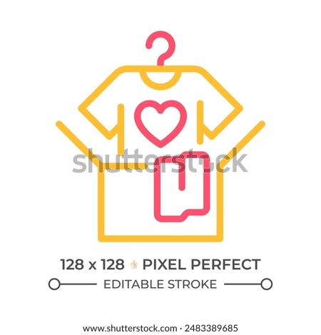 Clothes donation two color line icon. Box with clothes bicolor outline symbol. Reuse things. Second hand. Humanitarian aid. Duotone linear pictogram. Isolated illustration. Editable stroke