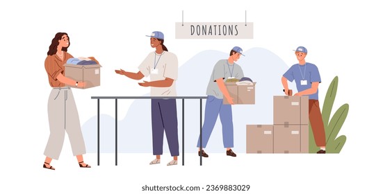 Clothes donation. Vector illustration. Charitable organizations rely on clothes donations to provide relief The clothes donation metaphor symbolizes impact giving on individuals lives Beneficence svg