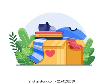 Clothes Donation Vector Illustration Concept.
Volunteering Donate Clothes To Help Other People.
Happy International day of Charity, 5 September.
Can be used for banner, poster, web, flyer, etc.