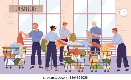 Clothes donation. Vector illustration. The clothes donation concept fosters sense community and care Volunteering for clothes donation drives strengthens social bonds Unused clothing