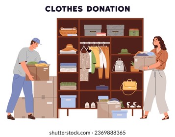 Clothes donation. Vector illustration. Donating unused clothes is act generosity The clothes donation metaphor represents giving and helping others Giving clothes to charity supports those in need