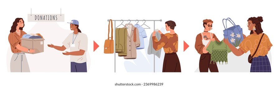 Clothes donation. Vector illustration. Donating clothes is meaningful way to contribute to those in need Clothes donations provide assistance to less fortunate Donating unused clothes