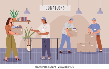 Clothes donation. Vector illustration. Unused clothing can be put to good use through donation The donation box represents collective efforts to assist others Charitable organizations