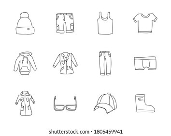clothes doodles isolated on white. clothes icon set for web design, user interface, mobile apps and print