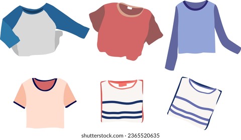 Ropa, vestido, camiseta, ropa interior, camisa, ropa. vector, aislado con fondo blanco.