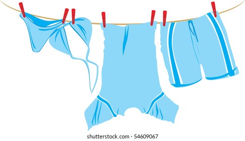 The clothes dry on a cord. Vector