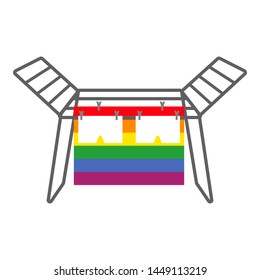 Clothes dryer. Rainbow towel. Man pants. Vector illustration.