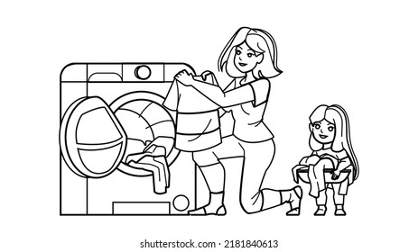 clothes dryer vector. laundry home washer, clean cloth, rack room, bathroom clothes dryer character. people black line pencil drawing vector illustration