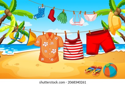 Clothes drying and hanging outdoor background illustration