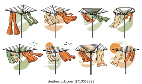 Clothes drying on a rack outdoors in sunlight