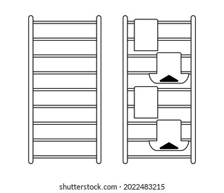 Clothes drying rack. Stand for dryer clothes. Isolated vector illustration on empty background. Black and white drawing.