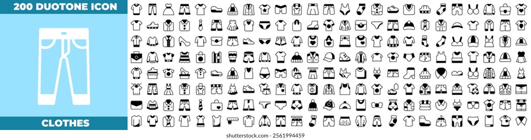 Clothes Duotone Editable Icons set. Vector illustration in modern thin duotone style of clothes icons: shirt, dress, clothes, etc