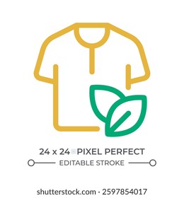 Clothes of eco friendly material colorful line ui icon. Sustainable fashion promotion. Shirt with leaves ornament. Isolated vector duotone linear symbol. User interface element, pixel perfect