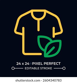 Clothes of eco friendly material dark color line ui icon. Sustainable fashion promotion. Shirt with leaves ornament. Vector duotone outline symbol isolated. User interface element, pixel perfect