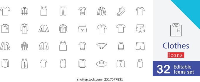 Contiene camiseta, pantalones vaqueros, vestido, pantalones, camisa, ropa interior, zapatos, bikini y más iconos de estilo