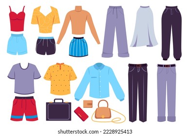 Clothes elements isolated set in flat design. Vector illustration.