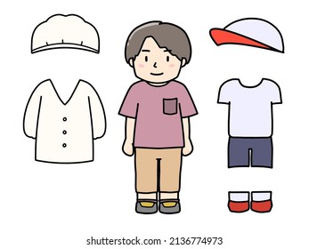 Clothes for exercise and white clothes, boys changing clothes during school life.