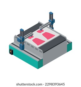 Clothes factory sewing isometric composition with isolated textile making image on blank background vector illustration