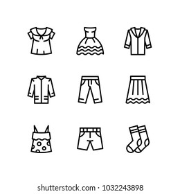 Clothes, fashion, accessories and wear vector line icons for web and mobile design pack 1