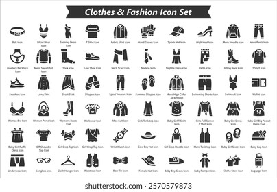 Clothes Fashion black Icon Set , Vector Icon Set