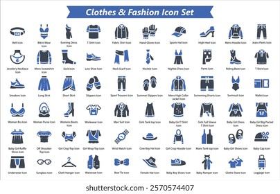 Clothes Fashion Blue Icon Set, Vector icon Set