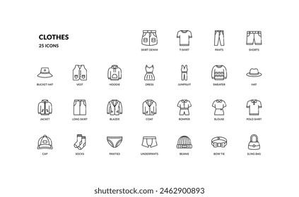 clothes fashion clothing apparel detailed outline line icon set