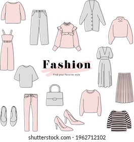 Clothes fashion color illustration set