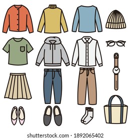 Clothes fashion miscellaneous goods illustration set