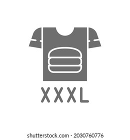 Clothes for fat people, large size grey icon.
