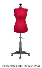 Clothes female mannequin with stand and wheels on white background. Vector 3d illustration