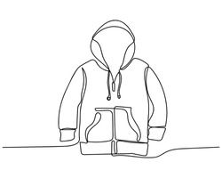 Clothes, Footwear, Coats, Dresses, Trousers Line Art.  Fashion. Winter Cap Scarf Blazer Sweater Hoodie And Coat Set. Continuous Line Art Of Winter Clothing. Fall Trends. Winter Clothing Vectors. Warm