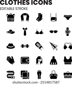 Clothes glyph icons - 25 vector icons