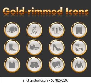 clothes gold-rimmed vector icons with black background
