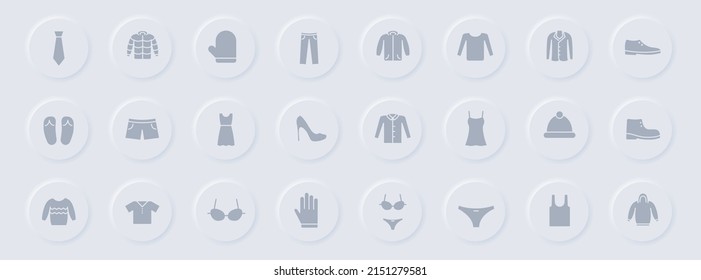 clothes gray glyph icons on round rubber buttons. clothes vector icons for web, mobile apps, ui design and promo business polygraphy