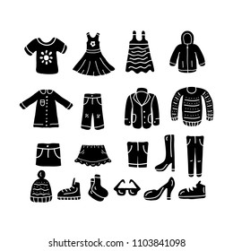 Clothes hand drawn icons. Vector illustration.