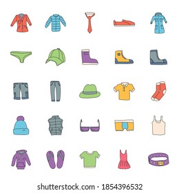 clothes hand drawn linear doodles isolated on white background. clothes icon set for web and ui design, mobile apps and print products