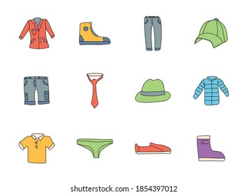 clothes hand drawn linear vector icons isolated on white background. clothes doodle icon set for web and ui design, mobile apps and print products